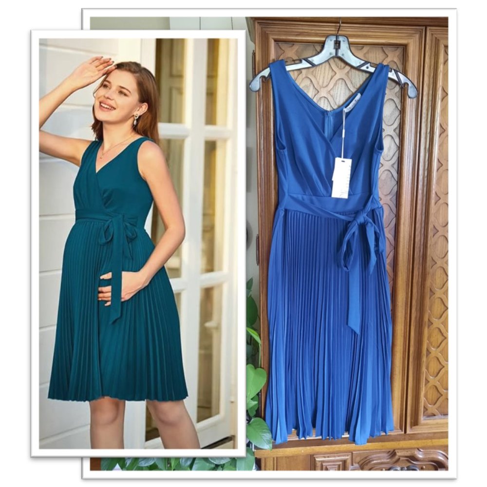MAACIE V-Neck Pleated Tie-Waist Maternity/Nursing Dress NWT!  - Teal, Size S